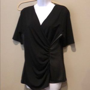 DKNY Black faux leather sides top blouse
